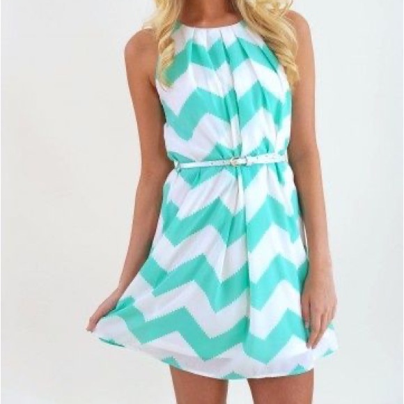 Hello Miss Teal White Chevron Summer Resortwear Coastal Nautical Y2K Beach Dress - Picture 12 of 12